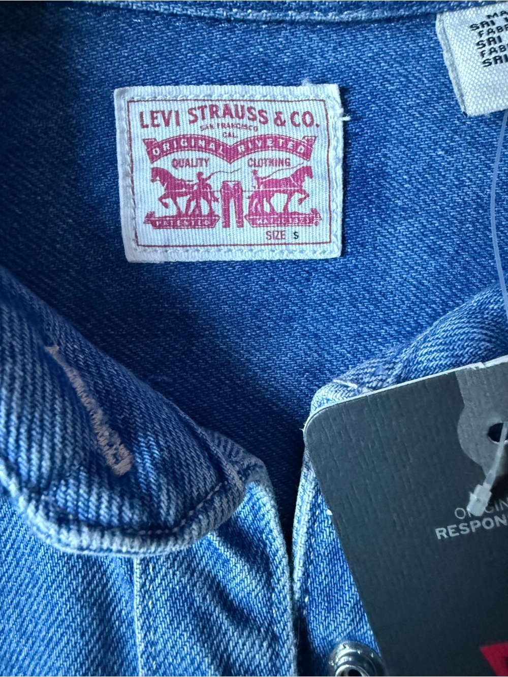 Levi’s The Weatern Quilt Patch Denim Shirt Jacket Small - Picture 3 of 5